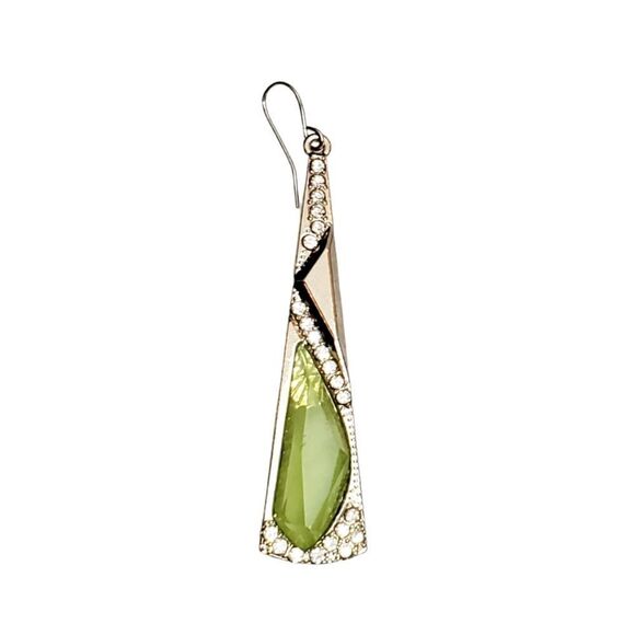 Silver Drop Dangle Hook Light Green Fashion Earrings 3" Long - Picture 2 of 4